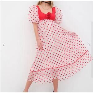 For Love & Lemons, Rhoda Dress, Red Polka Dot, Empire Waist, NWT, Womens Size S